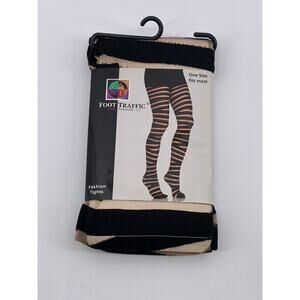 FOOT TRAFFIC Women’s Nude Sheer Striped Pull-On Footed Tights SZ OS